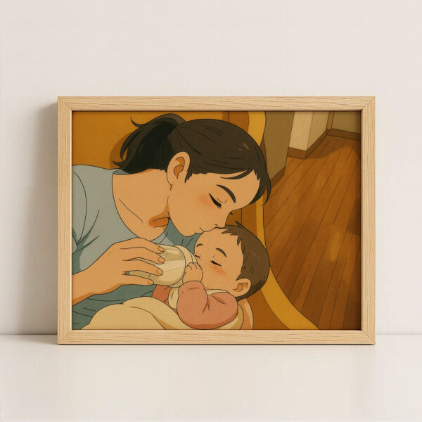Heartwarming Mother and Baby Illustration: Cozy Moments Captured in Charming Art Style for Your Home Decor - Image 3