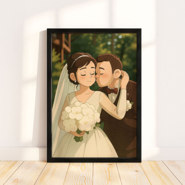 Charming Wedding Portrait in Colorful Illustrative Style - Perfect Art for Celebrating Love and Romance - Image 3