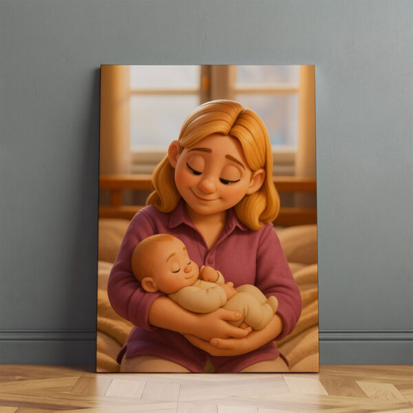 Heartwarming Mother and Baby Illustration - Adorable Cartoon Art for Nursery Decor, Perfect Gift for New Moms - Image 3