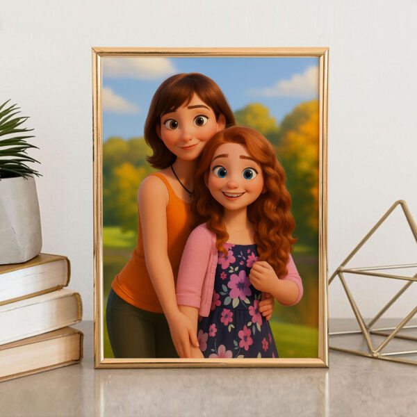 Charming Digital Art of a Mother and Daughter Embracing in Nature - Perfect for Family-Themed Decor - Image 4