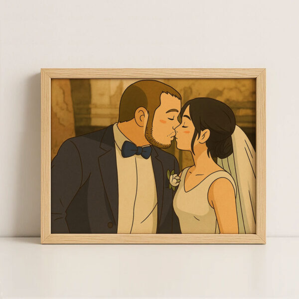 Romantic Cartoon Wedding Kiss Art Print - Elegant Couple Illustration for Home Décor - Image 4