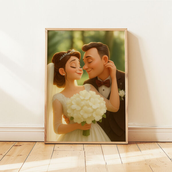 Charming Animated Wedding Portrait: Capturing Love and Happiness in a Whimsical Style - Image 4