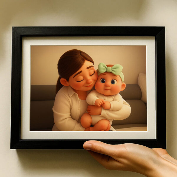 Adorable Cartoon Mom and Baby Art Print: Celebrate Love and Bonding in a Cozy Home Setting! - Image 4