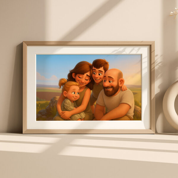 Charming Family Portrait Art: Whimsical Cartoon Style with Happy Kids and Loving Parents - Image 4