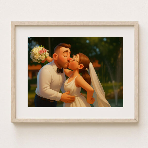 Charming Cartoon Wedding Kiss Art Print – Perfect Gift for Newlyweds and Couples in Love - Image 4