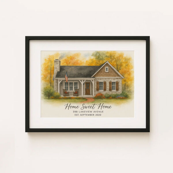 Personalized Watercolor Family Home Portrait - The Smiths at 1984 Willow Lane - Image 4