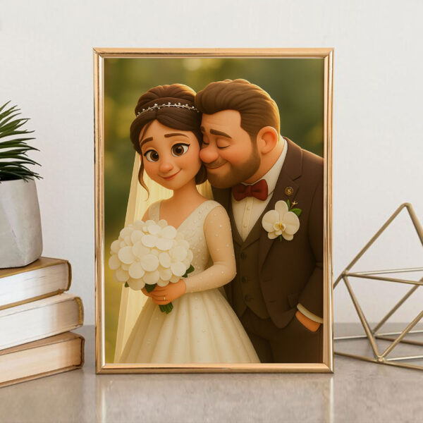 Charming Cartoon Wedding Portrait of Bride and Groom: Perfect Gift for Newlyweds and Home Décor - Image 4