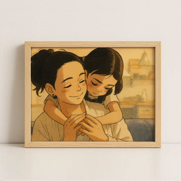 Charming Illustrative Art of Siblings Sharing Joyful Moments in Soft Pastel Tones – Perfect for Family Decor - Image 4