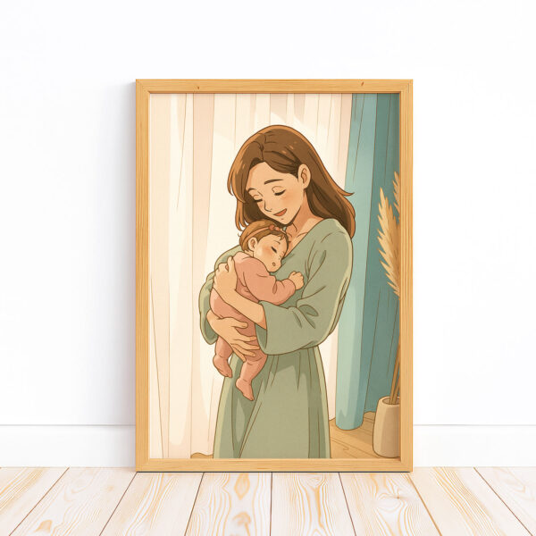 Heartwarming Mother and Baby Art Print: Cozy, Modern Illustration for Nursery or Baby Room Décor - Image 4
