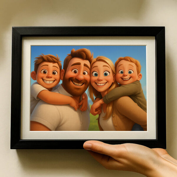 Charming Family Portrait: Heartwarming Cartoon Art Featuring Joyful Parents and Baby - Image 3