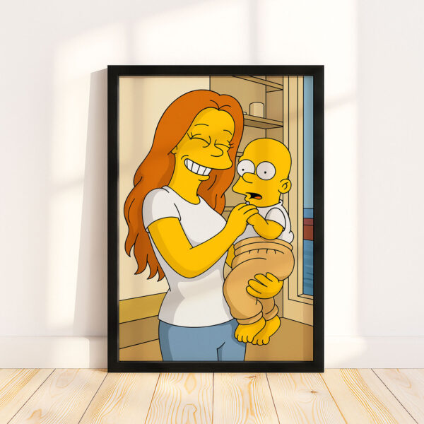 Delightful Cartoon Artwork: Happy Mother and Baby in Vibrant Simpsons Style - Perfect for Kids' Rooms or Cartoon Lovers' Décor! - Image 3