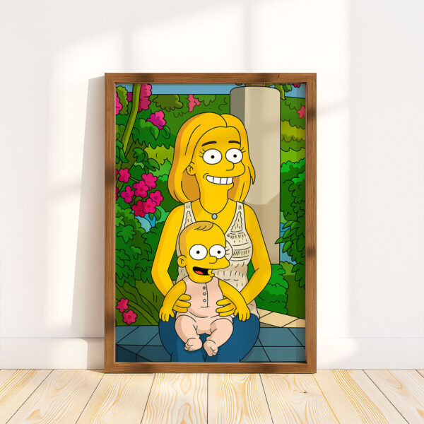 Charming Simpsons-Inspired Art Print of a Happy Mother and Baby in a Colorful Garden - Perfect Home Decor - Image 4