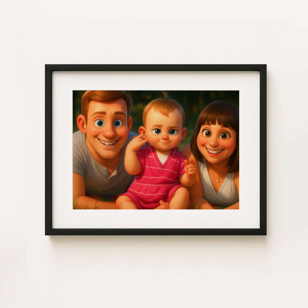 Heartwarming Cartoon Painting of a Girl and Her Mother Embracing on the Beach – Perfect Gift for Family Love - Image 4
