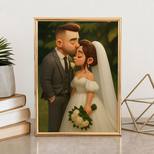 Charming Cartoon Wedding Artwork: Celebrating Love with a Cute Bride and Groom Illustration in a Whimsical Style - Image 4