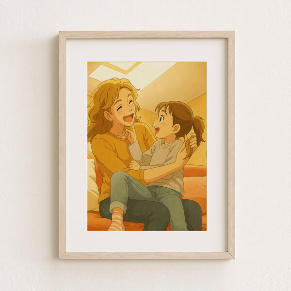 Heartwarming Mother-Daughter Bond: Charming Anime Art Print for Home Decor - Image 4