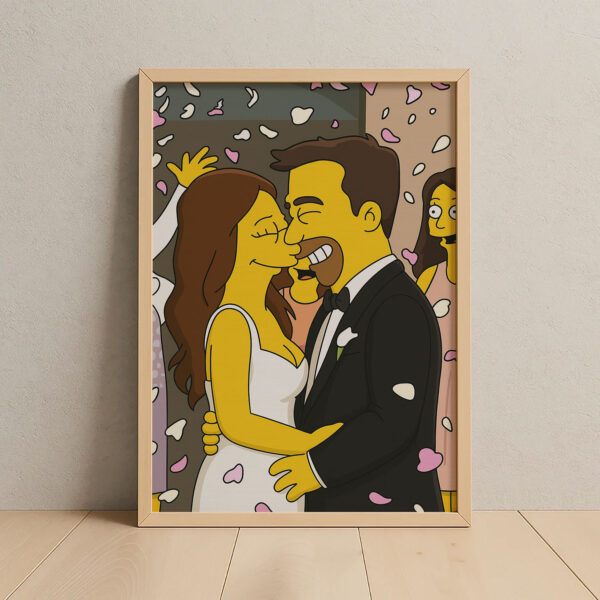 Whimsical Simpsons Wedding Art Print – Celebrate Love with Fun Cartoon Style Decor - Image 4