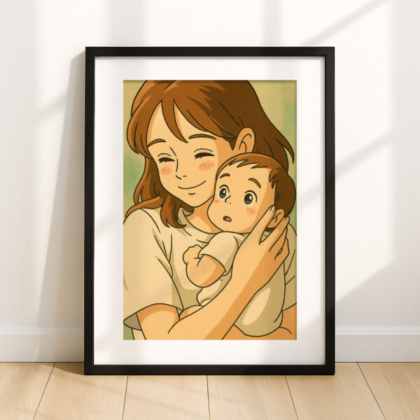 Delightful and Heartwarming Mother and Baby Illustration Art Print - Perfect for Family Decor in Soft Pastel Colors - Image 4