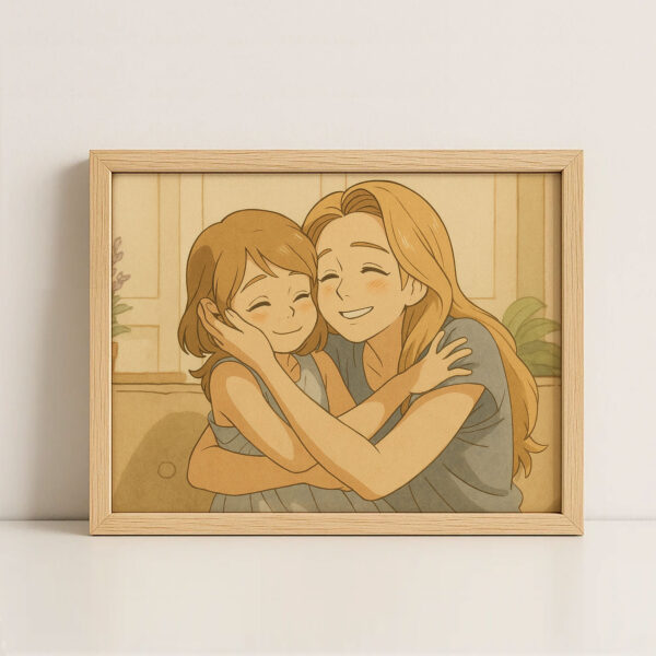 Charming Sisterly Bond: Joyful Anime-Inspired Art Print of Two Girls Smiling Together - Image 4