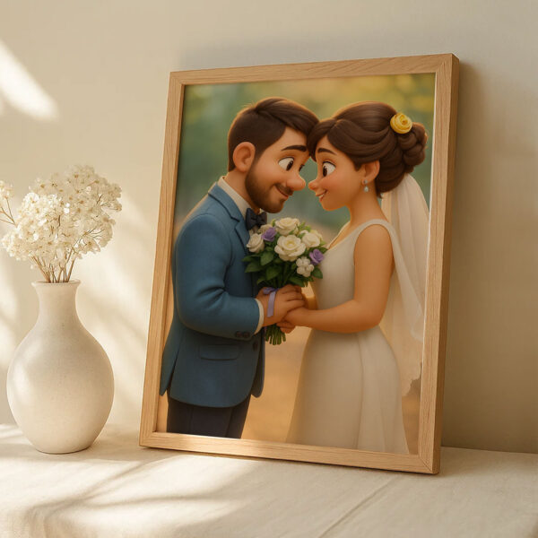 Charming Animated Wedding Portrait of a Bride and Groom – Perfect for Celebrating Love and Romance - Image 3