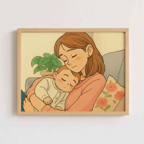 Heartwarming Mother and Baby Illustration: Cozy Moments Captured in Charming Art Style for Your Home Decor - Image 4