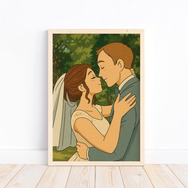 Charming Wedding Portrait in Colorful Illustrative Style - Perfect Art for Celebrating Love and Romance - Image 4