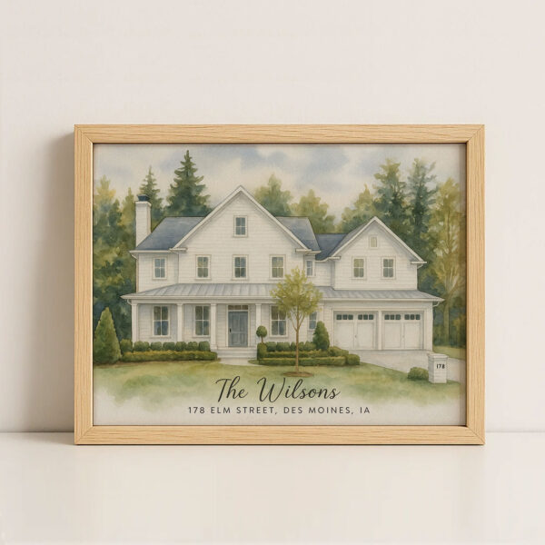 Custom Family Home Portrait in Watercolor Style – Perfect Gift for New Homeowners or Family Celebrations - Image 4
