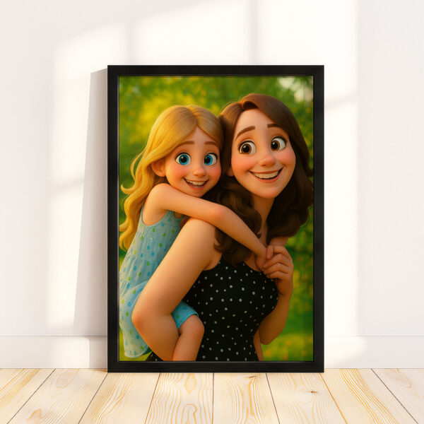 Whimsical Mother-Daughter Portrait: Heartwarming Cartoon Art for Your Home - Image 5