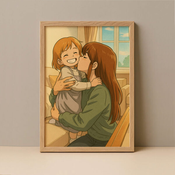 Heartwarming Mother and Child Embrace: Whimsical Art Print for Family Love and Joy - Image 5