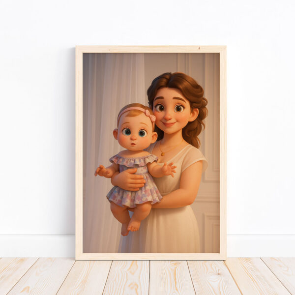 Heartwarming Mother and Baby Illustration - Adorable Cartoon Art for Nursery Decor, Perfect Gift for New Moms - Image 4