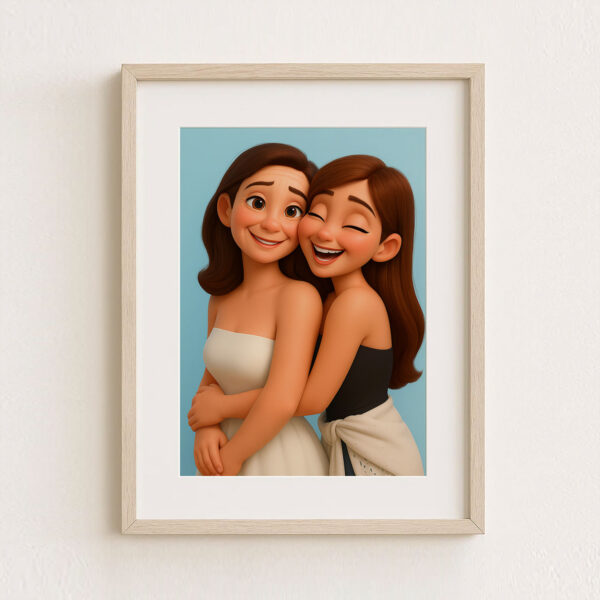 Heartwarming Family Portrait: Charming Cartoon Style Illustration of a Grandmother and Granddaughter Embracing Joyfully - Image 5