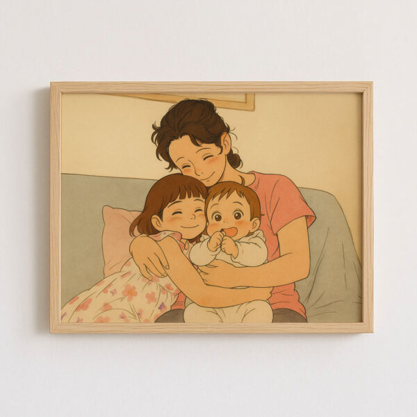 Cozy Mother and Baby Art Print in Soft Colors – Heartwarming Illustration for Nursery or Home Décor - Image 5
