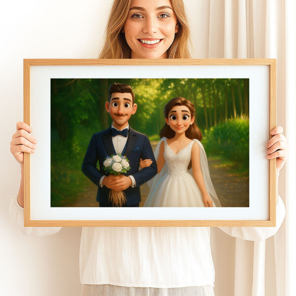 Whimsical Disney-Inspired Wedding Art Print of Loving Couple in Romantic Setting - Image 5
