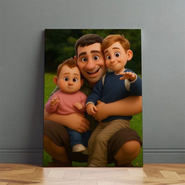 Heartwarming Cartoon Portrait of Father and Son in Vibrant Colors – Perfect Family Artwork for Your Home - Image 5