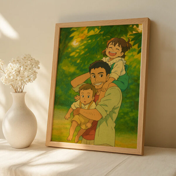 Charming Cartoon Style Artwork of Father and Son Enjoying Nature - Perfect for Family and Kids' Room Decor - Image 5