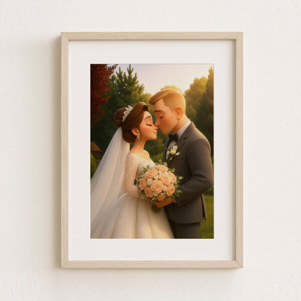 Charming Animated Wedding Portrait: Capturing Love and Happiness in a Whimsical Style - Image 5