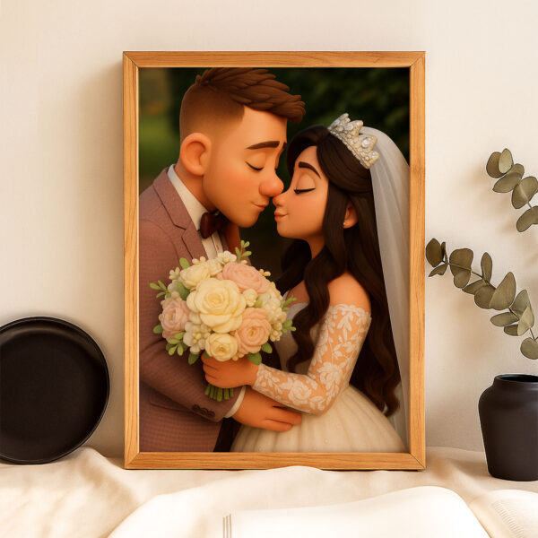 Whimsical Wedding Couple Art Print - Romantic Animated Style for Timeless Home Decor - Image 5