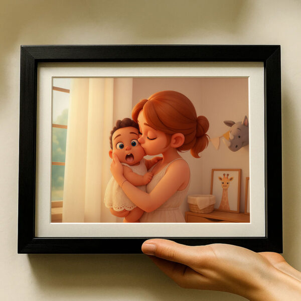 Adorable Cartoon Mom and Baby Art Print: Celebrate Love and Bonding in a Cozy Home Setting! - Image 5
