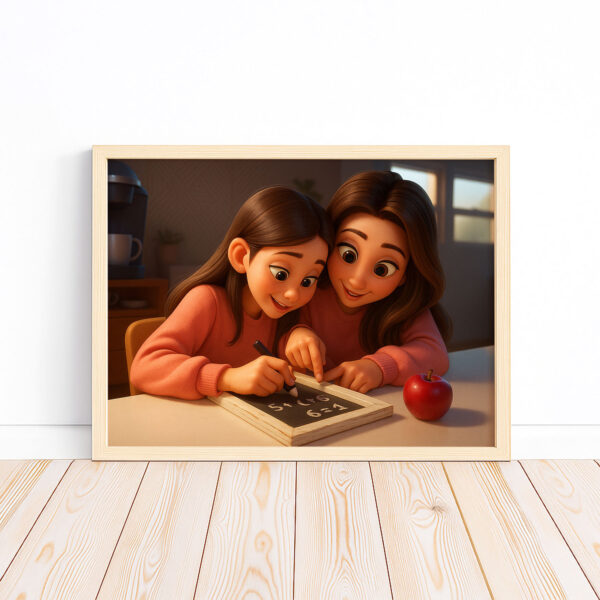 Heartwarming Cartoon Art Print of Mother and Baby Cherishing a Sweet Moment Together – Perfect Decor for Nursery and Home - Image 5