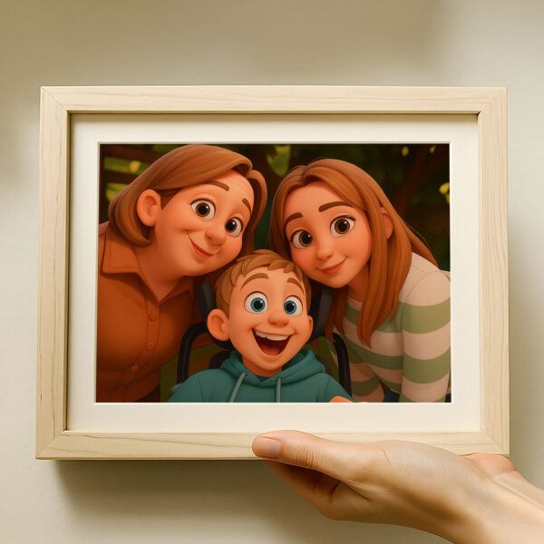 Charming Family Portrait Art: Whimsical Cartoon Style with Happy Kids and Loving Parents - Image 5