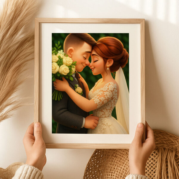 Charming Cartoon Wedding Portrait of Bride and Groom: Perfect Gift for Newlyweds and Home Décor - Image 5