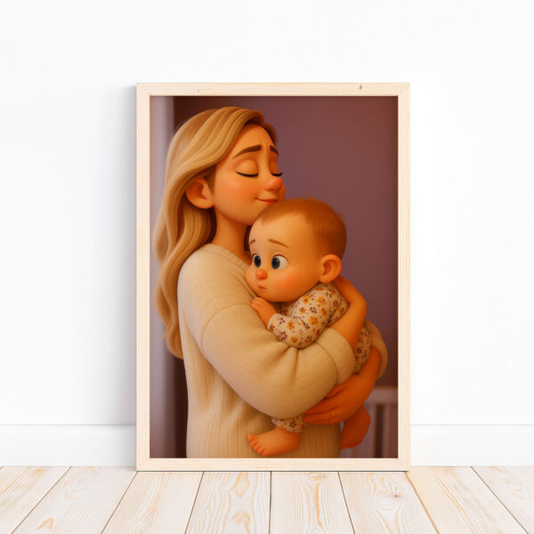 Adorable Mother and Baby Illustration in Charming Cartoon Style - Perfect Wall Art for Nursery Décor - Image 5