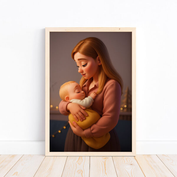 Adorable Cartoon Art Print of Loving Mother and Baby - Perfect Nursery Decor in Charming Style for Family Moments - Image 5