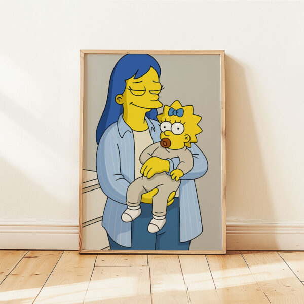 Charming Simpsons-Inspired Art Print of a Happy Mother and Baby in a Colorful Garden - Perfect Home Decor - Image 5