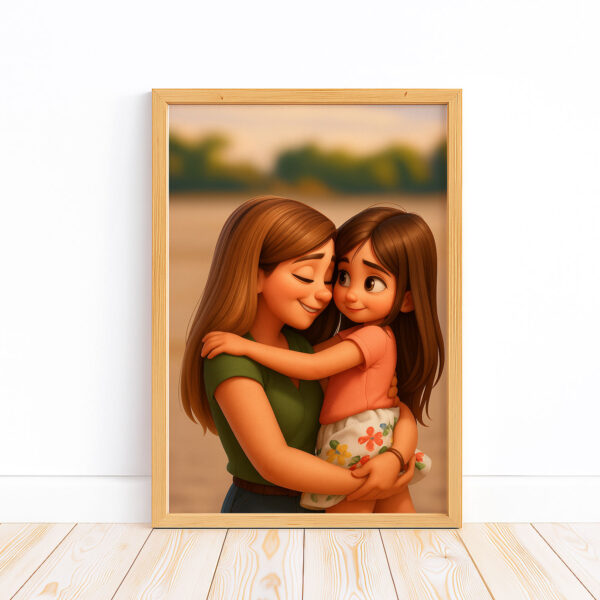 Charming Family Portrait Artwork: Heartwarming Animated Style Capture of Dad with Kids - Image 5