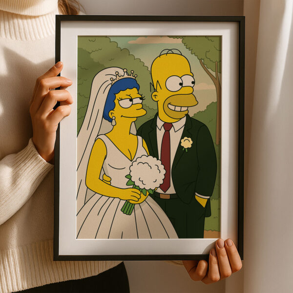 Whimsical Cartoon Wedding Art Print in Iconic Style – Celebrate Love with a Unique Simpsons-Inspired Design - Image 5
