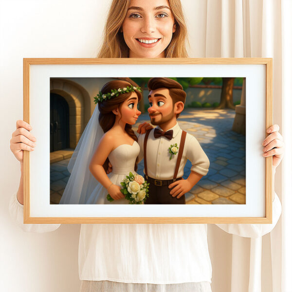 Charming Cartoon Wedding Portrait of a Bride and Groom in a Lush Forest Setting - Image 5