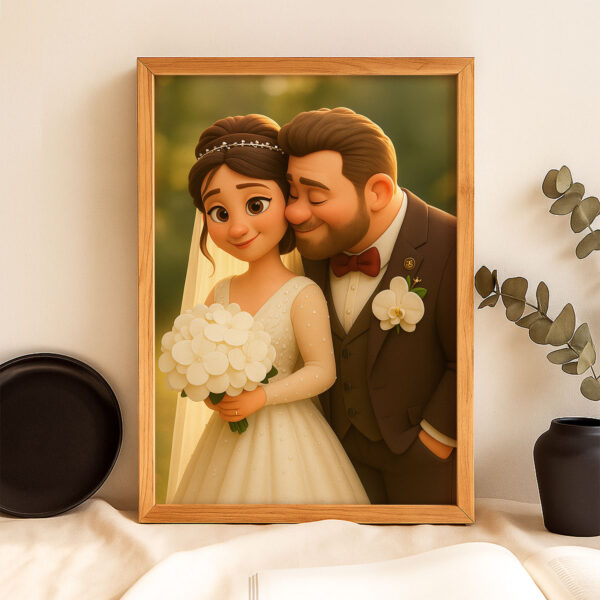 Charming Cartoon Wedding Artwork: Celebrating Love with a Cute Bride and Groom Illustration in a Whimsical Style - Image 5