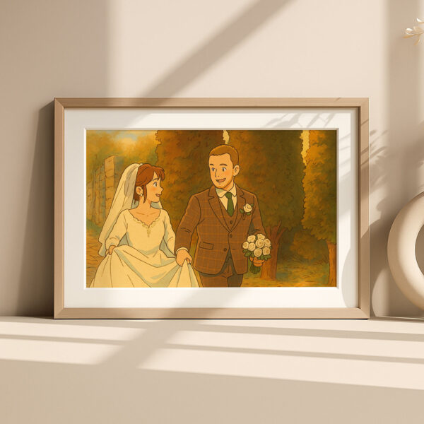 Romantic Animated Wedding Kiss Artwork in Soft Pastel Colors - Perfect for Home Decor and Gift Ideas - Image 5