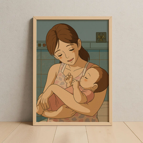 Heartwarming Anime Art: Tender Mother and Baby Embrace Illustration for Cozy Home Decor - Image 5