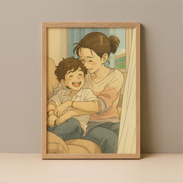 Heartwarming Mother-Daughter Bond: Charming Anime Art Print for Home Decor - Image 5